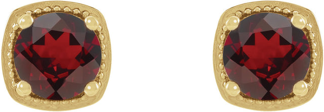14K Gold Natural Mozambique Garnet Round 4-Prong Earrings - Yellow Gold - view 2
