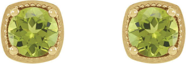 14K Gold Natural Peridot Round 4-Prong Earrings - Yellow Gold - view 2