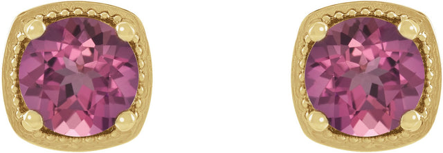 14K Gold Natural Pink Tourmaline Round 4-Prong Earrings - Yellow Gold - view 2