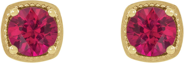 14K Gold Natural Ruby Round 4-Prong Earrings - Yellow Gold - view 2