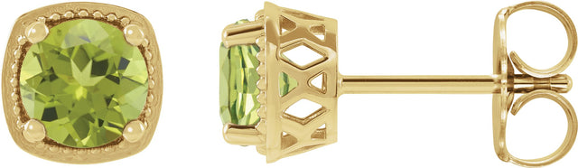 14K Gold Natural Peridot Round 4-Prong Earrings - Yellow Gold