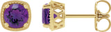 14K Gold Natural Amethyst Round 4-Prong Earrings - Yellow Gold