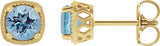 14K Gold Natural Aquamarine Round 4-Prong Earrings - Yellow Gold