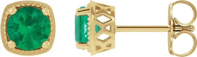 14K Gold Natural Emerald Round 4-Prong Earrings - Yellow Gold