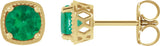 14K Gold Lab-Grown Emerald Round 4-Prong Earrings - Yellow Gold