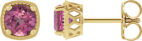 14K Gold Natural Pink Tourmaline Round 4-Prong Earrings - Yellow Gold