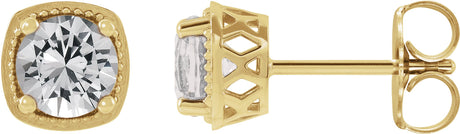 14K Gold Natural White Sapphire Round 4-Prong Earrings - Yellow Gold