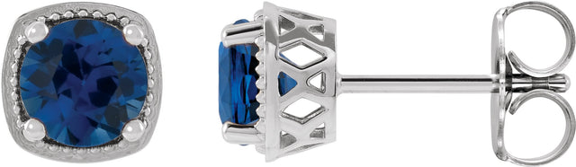 14K Gold Lab-Grown Blue Sapphire Round 4-Prong Earrings - White Gold