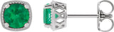 Platinum Natural Emerald Round 4-Prong Earrings