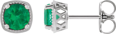 Platinum Natural Emerald Round 4-Prong Earrings