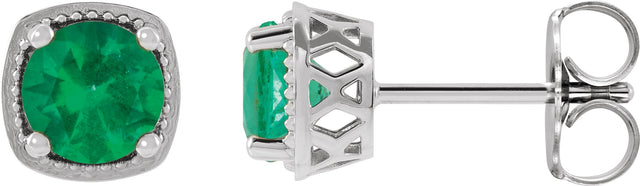 Platinum Lab-Grown Emerald Round 4-Prong Earrings