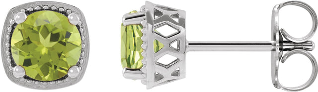 14K Gold Natural Peridot Round 4-Prong Earrings - White Gold