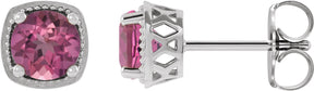 Platinum Natural Pink Tourmaline Round 4-Prong Earrings