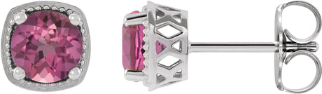 Platinum Natural Pink Tourmaline Round 4-Prong Earrings