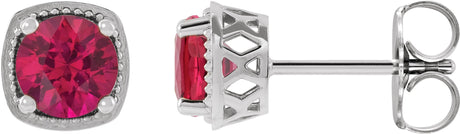 Platinum Lab-Grown Ruby Round 4-Prong Earrings