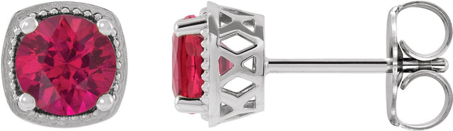 Platinum Lab-Grown Ruby Round 4-Prong Earrings