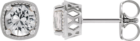14K Gold Natural White Sapphire Round 4-Prong Earrings - White Gold