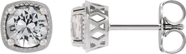 14K Gold Natural White Sapphire Round 4-Prong Earrings - White Gold