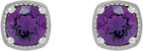 Platinum Natural Amethyst Round 4-Prong Earrings - view 2