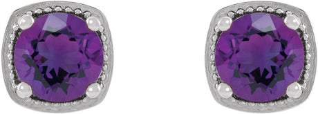 Platinum Natural Amethyst Round 4-Prong Earrings - view 2