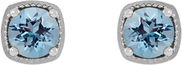 14K Gold Natural Aquamarine Round 4-Prong Earrings - White Gold - view 2