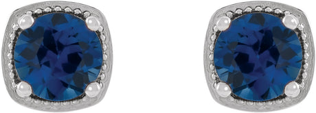 Platinum Lab-Grown Blue Sapphire Round 4-Prong Earrings - view 2
