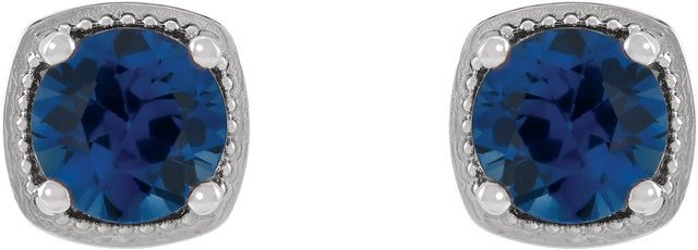 Platinum Lab-Grown Blue Sapphire Round 4-Prong Earrings - view 2