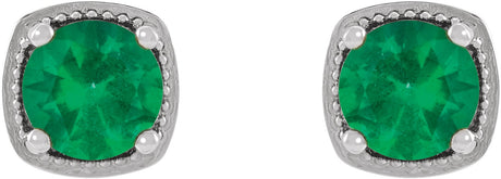 Platinum Lab-Grown Emerald Round 4-Prong Earrings - view 2