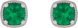 14K Gold Lab-Grown Emerald Round 4-Prong Earrings - White Gold - view 2