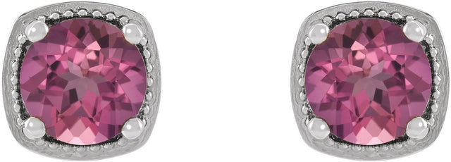 14K Gold Natural Pink Tourmaline Round 4-Prong Earrings - White Gold - view 2