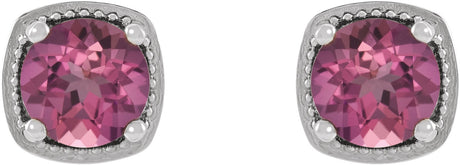 Platinum Natural Pink Tourmaline Round 4-Prong Earrings - view 2