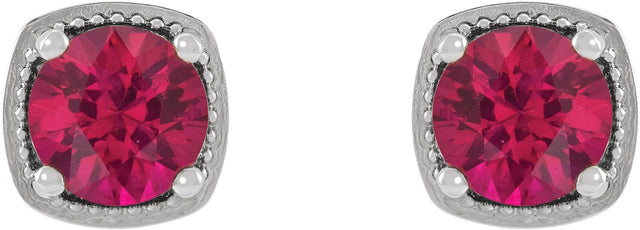14K Gold Lab-Grown Ruby Round 4-Prong Earrings - White Gold - view 2