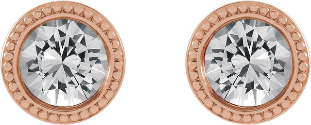 14K Gold Natural White Sapphire Round Bezel-Set Stud Earrings - Rose Gold - view 2