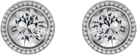 Platinum Natural White Sapphire Round Bezel-Set Stud Earrings - view 2