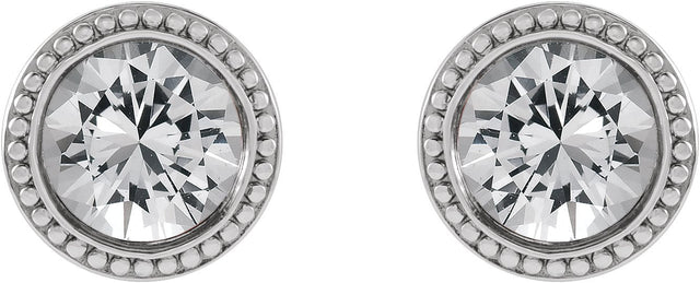 14K Gold Natural White Sapphire Round Bezel-Set Stud Earrings - White Gold - view 2