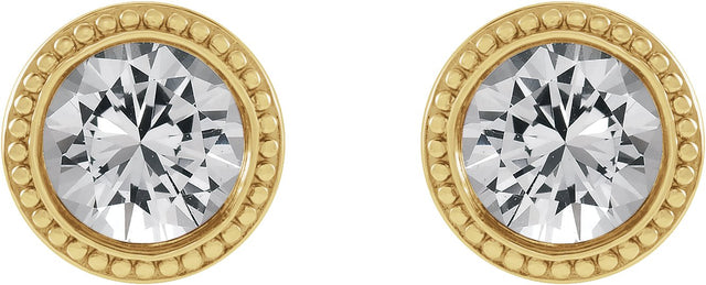 14K Gold Natural White Sapphire Round Bezel-Set Stud Earrings - Yellow Gold - view 2