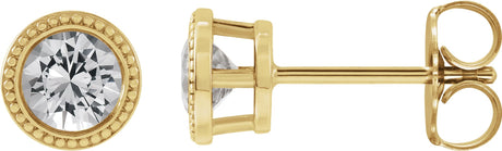 14K Gold Natural White Sapphire Round Bezel-Set Stud Earrings - Yellow Gold