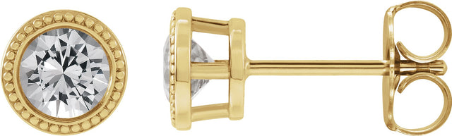 14K Gold Natural White Sapphire Round Bezel-Set Stud Earrings - Yellow Gold