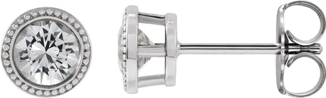14K Gold Natural White Sapphire Round Bezel-Set Stud Earrings - White Gold