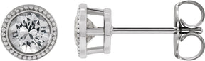 Platinum Natural White Sapphire Round Bezel-Set Stud Earrings