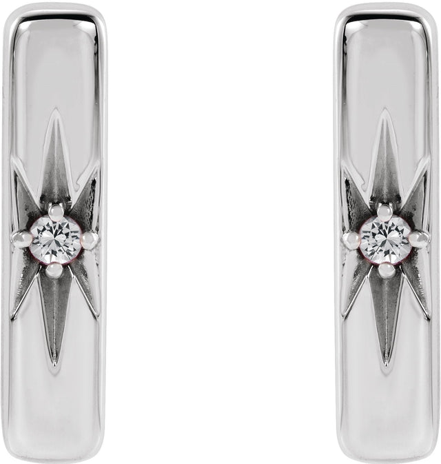 Platinum Round Natural White Sapphire Accented Bar Earrings - view 4