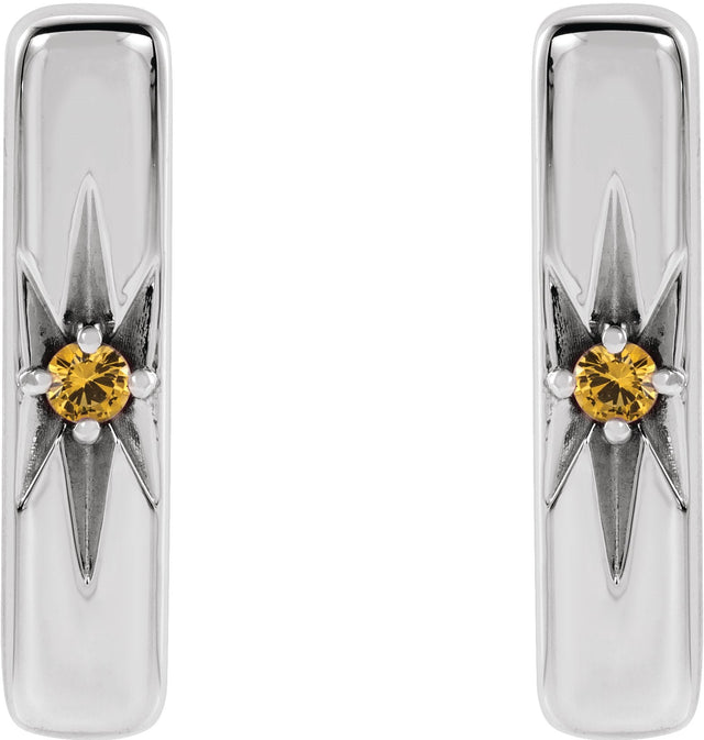 14K Gold Round Natural Yellow Sapphire Accented Bar Earrings - White Gold - view 4