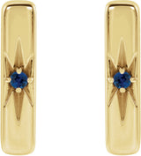 14K Gold Round Natural Blue Sapphire Accented Bar Earrings - Yellow Gold - view 4
