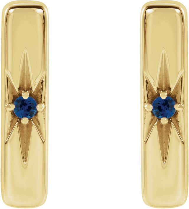 14K Gold Round Natural Blue Sapphire Accented Bar Earrings - Yellow Gold - view 4