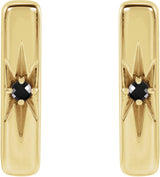 14K Gold Round Natural Black Onyx Accented Bar Earrings - Yellow Gold - view 4