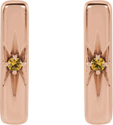 14K Gold Round Natural Yellow Sapphire Accented Bar Earrings - Rose Gold - view 4