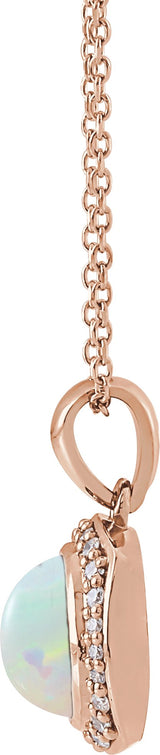 14K Gold Round Natural Ethiopian Opal & Natural Diamond Cabochon Halo-Style Necklace or Pendant - Rose Gold - view 2