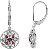 14K Gold Round Natural Ruby & Natural Diamond Accented Filigree Earrings
