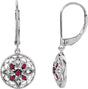 14K Gold Round Natural Ruby & Natural Diamond Accented Filigree Earrings