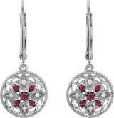 14K Gold Round Natural Ruby & Natural Diamond Accented Filigree Earrings - view 2